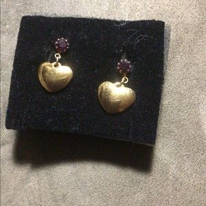 Avon 1992 Birthstone Heart Drop Earrings Amethyst